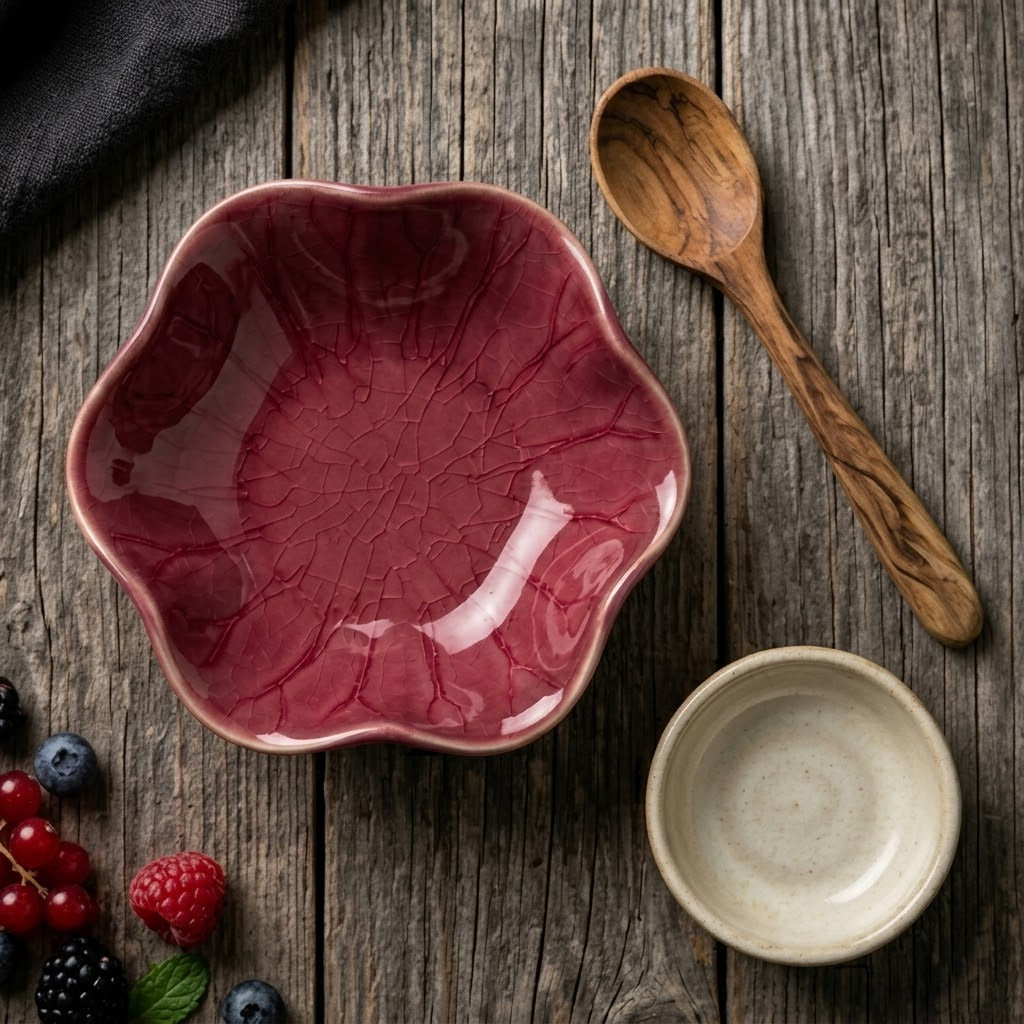 Crimson Bloom Irregular Ceramic Plate
