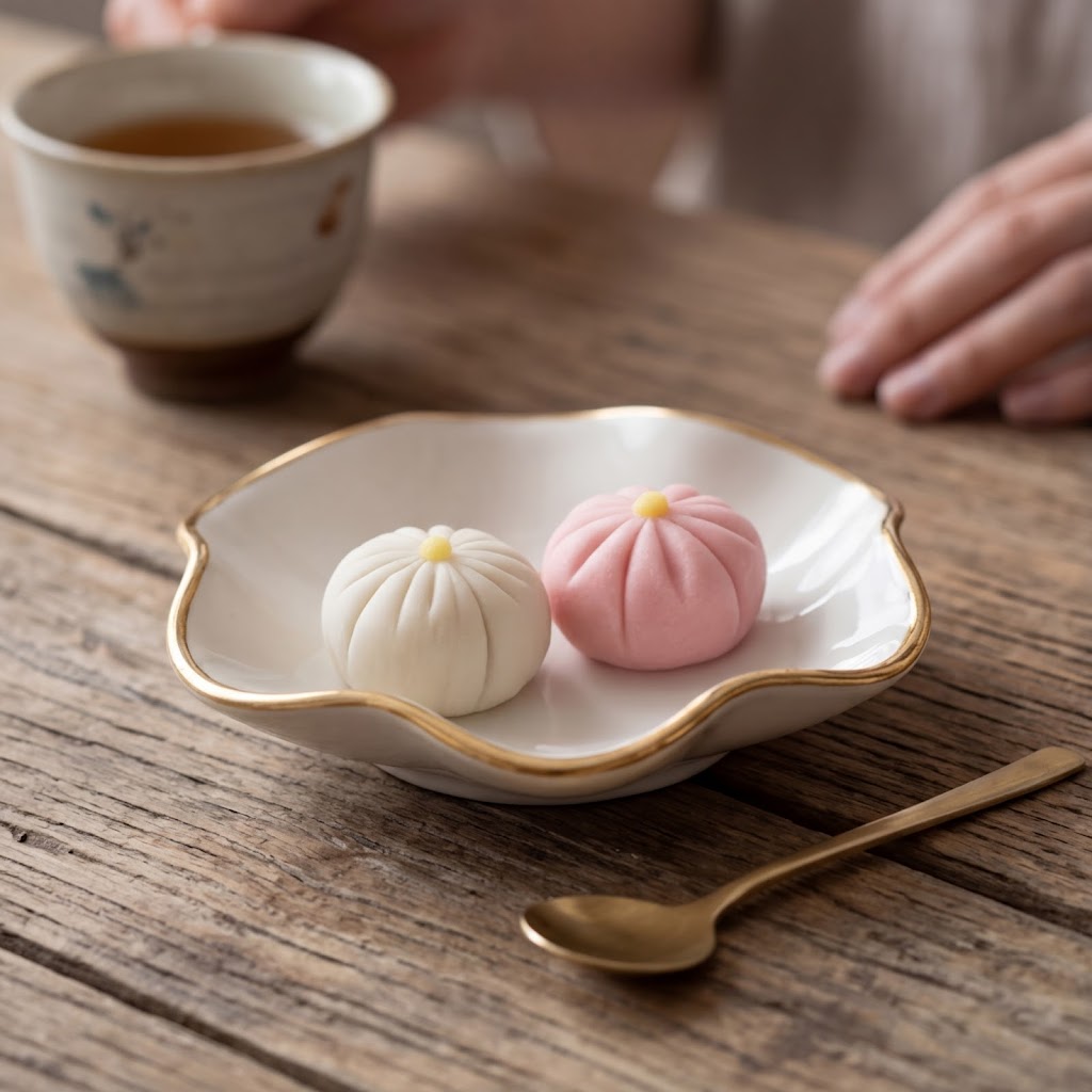 Ivory Petal Gold Rim Ceramic Plate