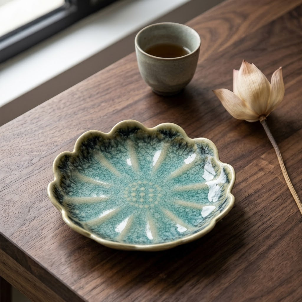 Sea Blossom Scalloped Ceramic Plate