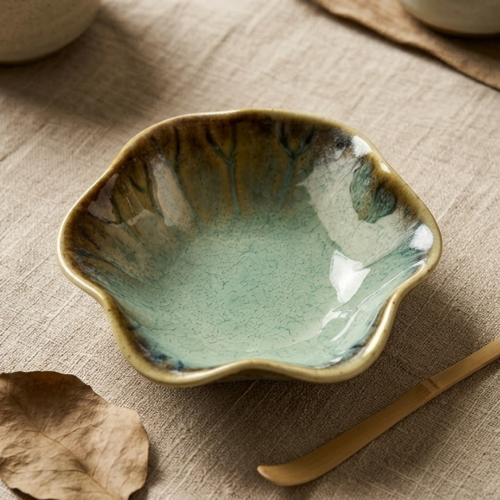 Sea Mist Bloom Irregular Ceramic Plate