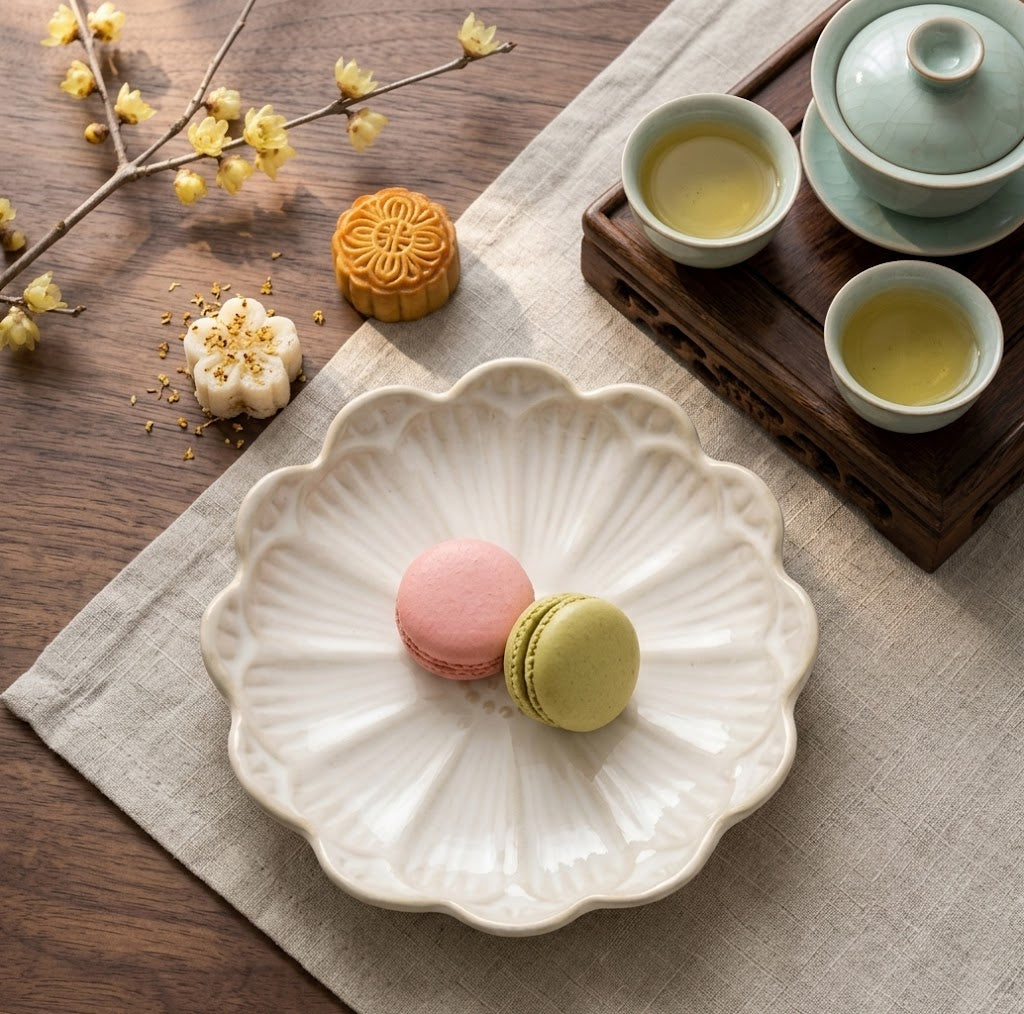 Pearl Petal Scalloped Ceramic Plate