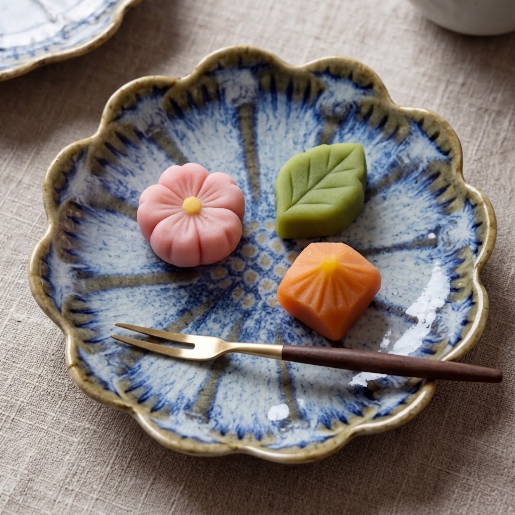 Frosted Azure Scalloped Ceramic Plate