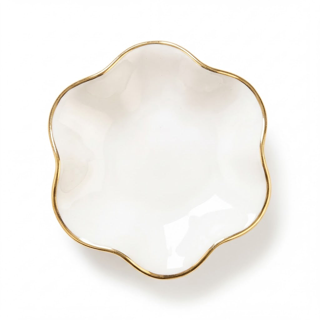 Ivory Petal Gold Rim Ceramic Plate