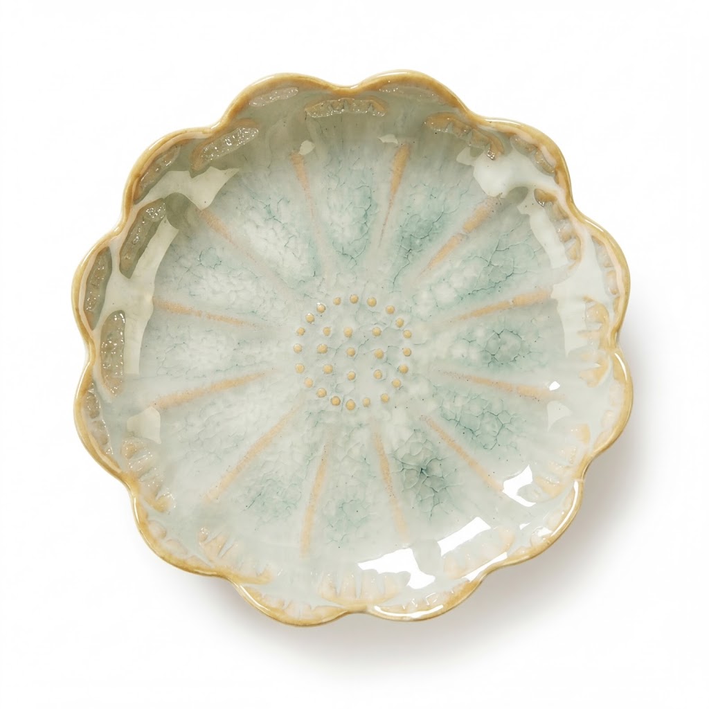Celadon Bloom Scalloped Ceramic Plate