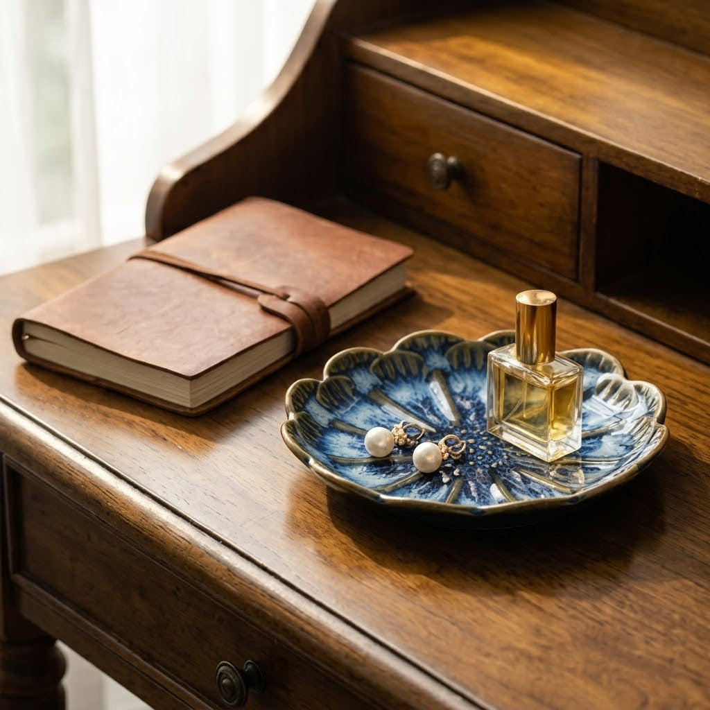 Midnight Bloom Scalloped Ceramic Plate
