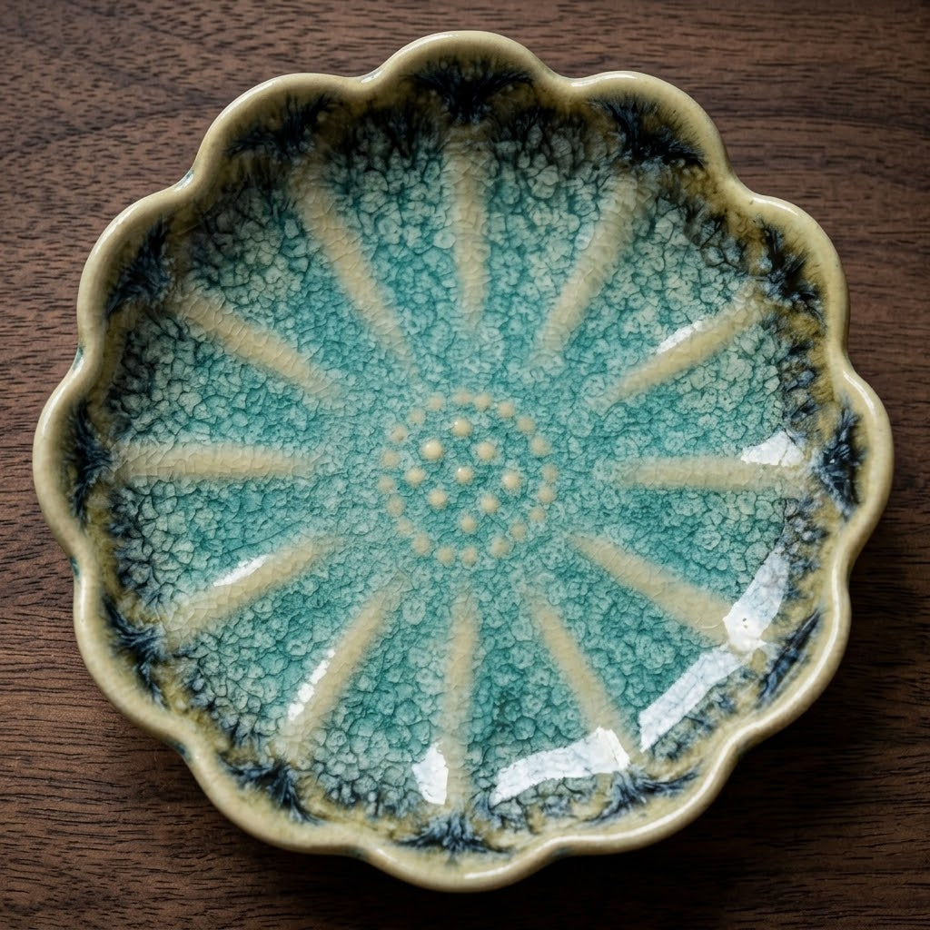 Sea Blossom Scalloped Ceramic Plate