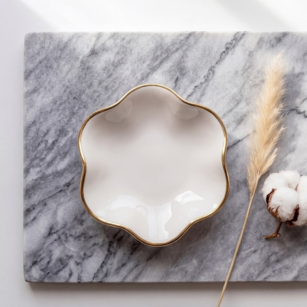 Ivory Petal Gold Rim Ceramic Plate