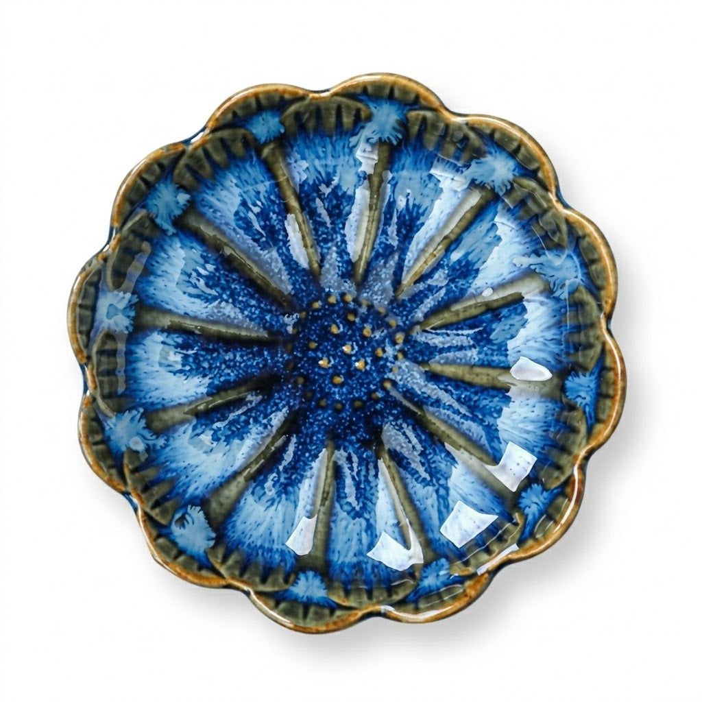 Midnight Bloom Scalloped Ceramic Plate