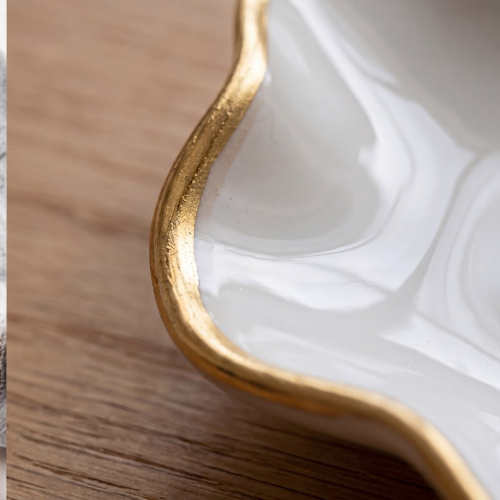 Ivory Petal Gold Rim Ceramic Plate