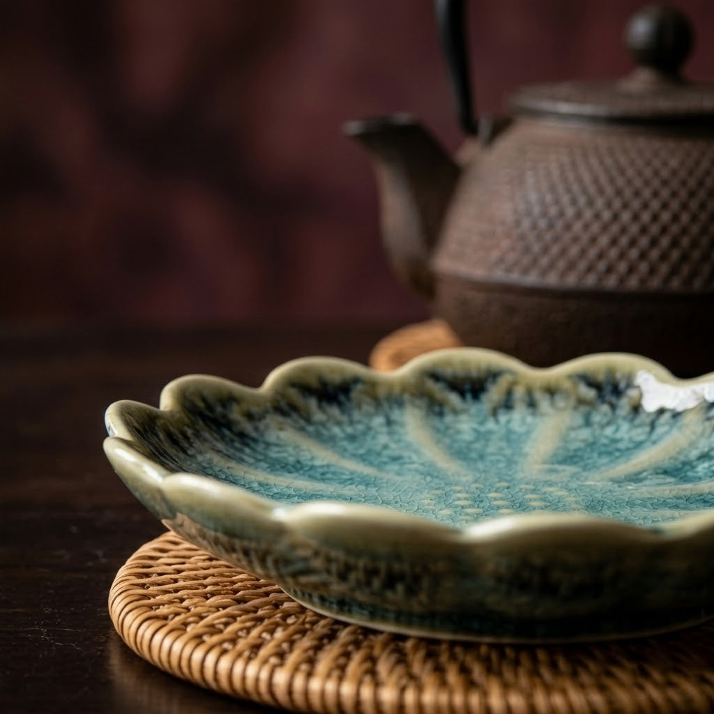 Sea Blossom Scalloped Ceramic Plate