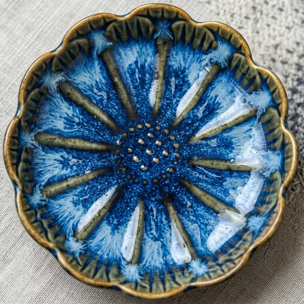 Midnight Bloom Scalloped Ceramic Plate