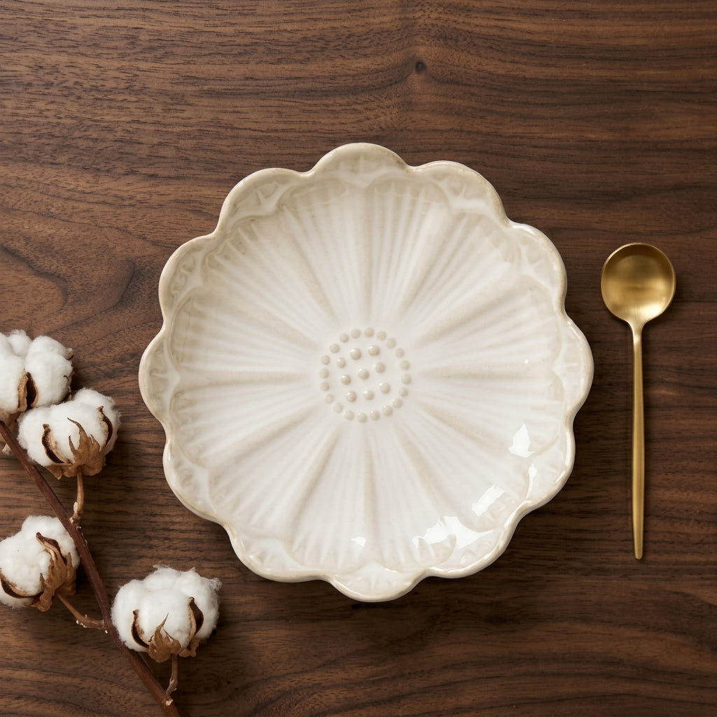 Pearl Petal Scalloped Ceramic Plate