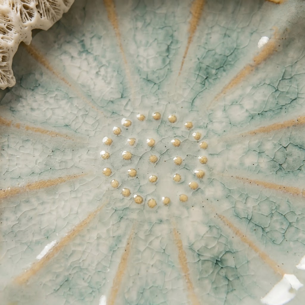 Celadon Bloom Scalloped Ceramic Plate