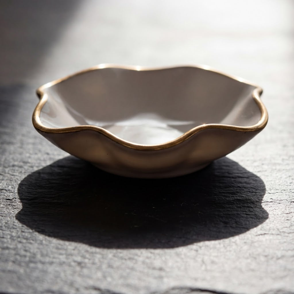 Ivory Petal Gold Rim Ceramic Plate