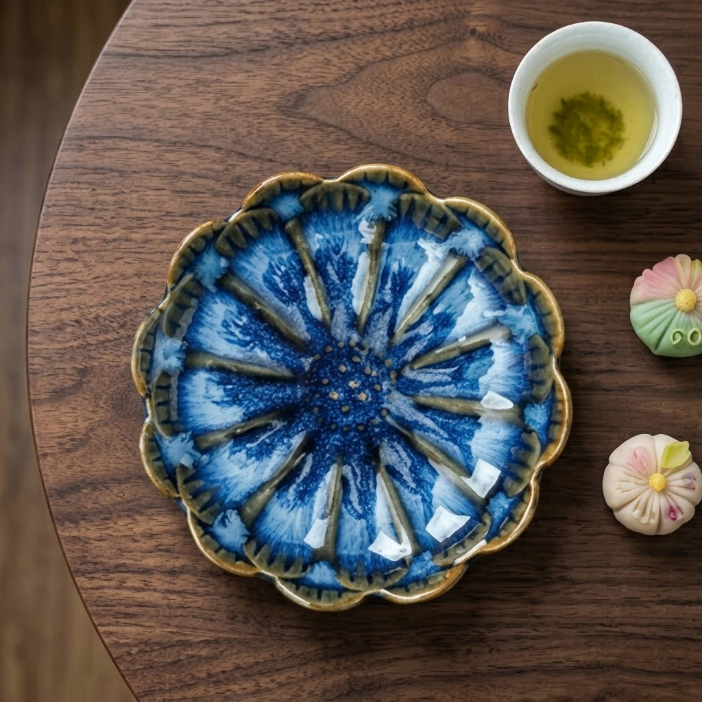 Midnight Bloom Scalloped Ceramic Plate